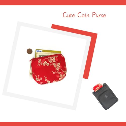 Handmade Women Coin Purse Brocade Rosary Bag Silk Jewelry Pouch Zipper Wallet - Red - color: Red