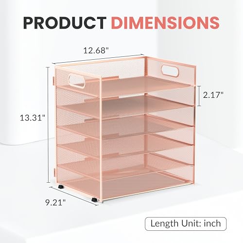 Daltack 6-Tier Paper Organizer for Desk with Handle, Rose Gold - color: Rose Gold