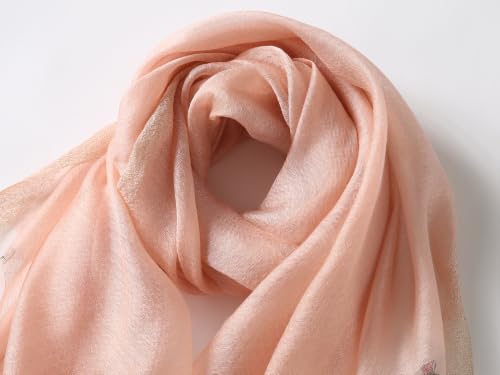 Jeelow Long Silk Blend Embroidered Floral Shawl Scarf Wrap for Women - color: Rose Beaded Pink