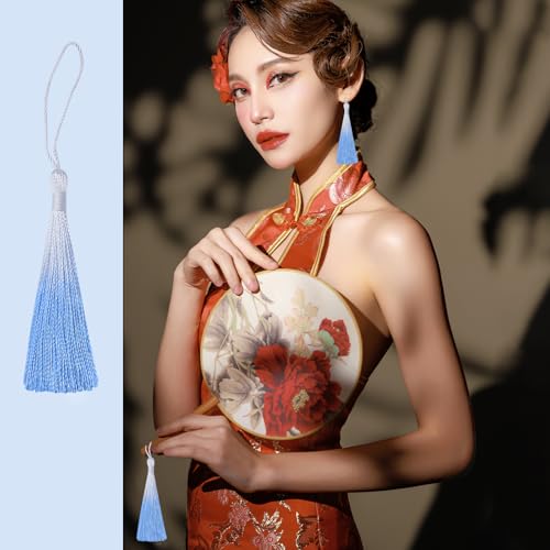 50Pcs 5 Inch Bulk Bookmark Tassel Kit for Graduation, Keychain(White Blue) - color: White&blue