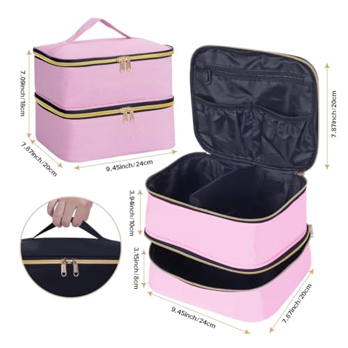 Double Layer Makeup Bag with Adjustable Dividers, PinkGold - color: Pink Gold