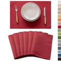 Demetex Placemats Set of 6 Red Linen Wipeable Place Mats Heat Resistant Cloth Placemats for Dining Table Restaurants Holiday, 13 x 19 inches, Wine Red - color: Red, size: Placemats set of 6