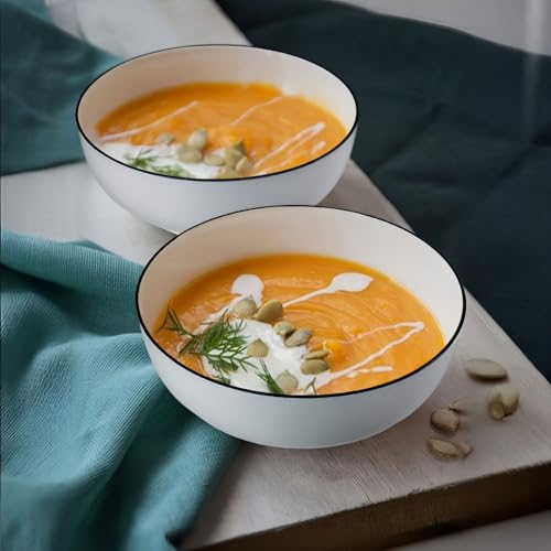 40 oz Large Soup Bowl, Pho Bowls, 7-Inch Rimmed Off-White Porcelain Bowls Set of 4 - size: 7 Inches Diameter, 40 Fluid Ounces Capacity
