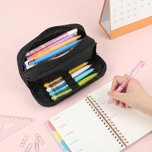Della Gao Large Pencil Case, Big Capacity Pencil Pouch with 2 Compartments - color: DellaGao-WJ001BK