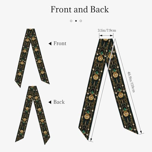 Head Scarf Hair Neck Scarves for Women Fashion Purse Bag Scarfs Handbags Silky Satin Headscarf Charms - color: Gold Floral Jewelry Chains Green
