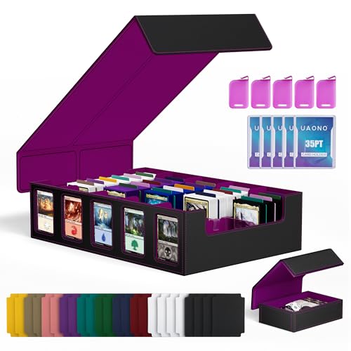 UAONO 5-Row 3900+ Trading Card Storage Box with Commander Display - color: Black&Purple, size: 5-row