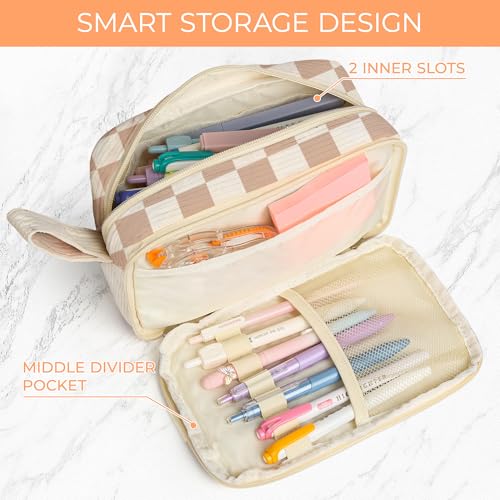 WOBAGMEN 62PCS Aesthetic School Supplies with Corduroy Pencil Case, Pastel Highlighters Gel Pens Mechanical Pencils, Cute College Essentials Set, Cute College Daily Essentials Set（Checked） - color: Checked