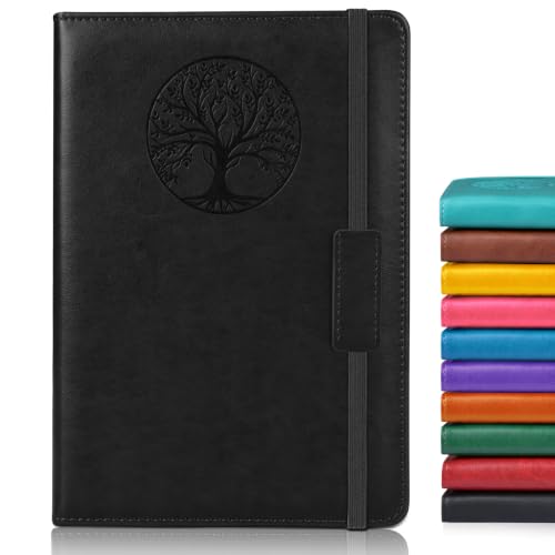 Biuwory A5 Leather Journal Notebook, 140 Lined Pages, Hardcover 5.7"×8.3" - color: Black, size: Lined-140 Pages (5.7"×8.3")