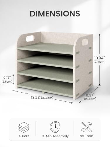 Fluxynara 4-Tier Felt File Organizer with Carry Handles, Sage Mist - color: Sage Mist
