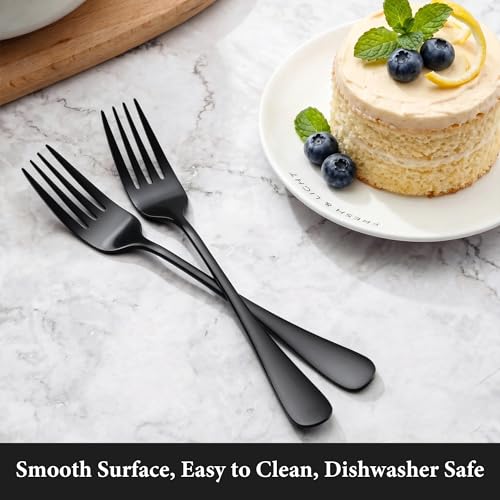LIANYU Black Salad Forks Set of 4, Stainless Steel Dessert Forks - color: Polished Black
