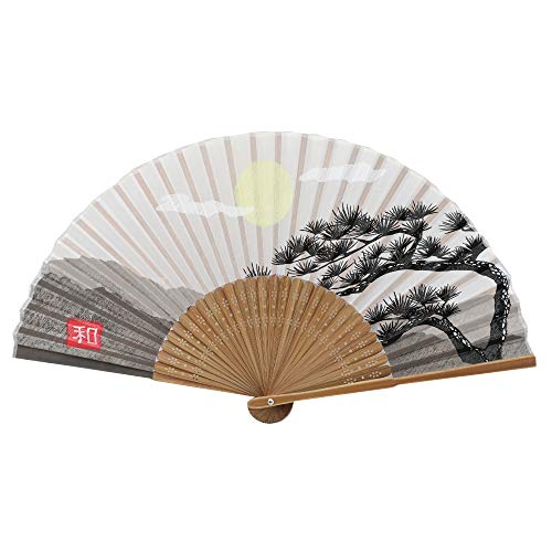 Terra Distribution Folding Fan [Japan Import] Hand Fans for Women Foldable, Japanese Fan, Unique Design, Handmade Bamboo, Silk Fan, 8.6" (22cm), Abanicos de Mano (210 (Pine Tree)) - color: 210 (Pine Tree)