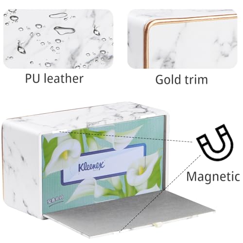 PU Leather Tissue Box Cover Rectangle,Marble Facial Tissues Cube Box Holder - color: X-marble