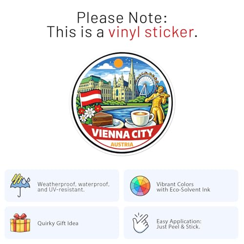 Cartoon Style Austria Vienna City Sticker - Waterproof Outdoor Vinyl Decal, 3 Inch - color: Cartoon Style Austria Vienna City, size: 3'' longer side