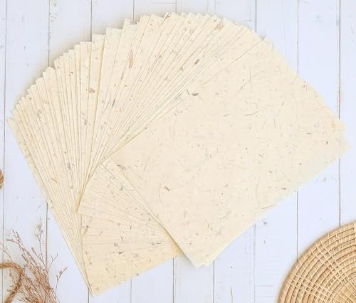 Vintage A5 50 Sheets Natural Fiber Banana Bark Mulberry Paper Sheets Art Tissue Washi Paper Design Craft Art Origami Suppliers Card Making 8.3" x 5.8". (Banana Bark Ivory, A5) - color: Banana Bark Ivory, size: A5
