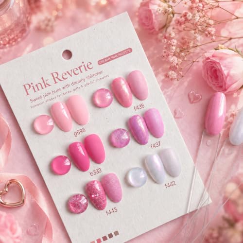 Beetles Pink Gel Nail Polish Set, 6 Colors Pink Reverie Shimmer Pearl Glitter Gel Polish, Soak Off Uv LED Nail Lamp DIY Manicure Gift for Women - color: A-Mixed Finishes | Pink Reverie