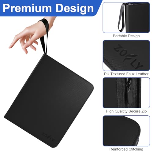 50 Pack 9 Pocket Card Binder, 3 Ring Premium Zip Trading Card Binder, 900 Large Capacity Top Loading Card Storage Album, PU Card Collection Binder for TCG, MTG, Baseball Hockey Sport Cards, Black - color: Black
