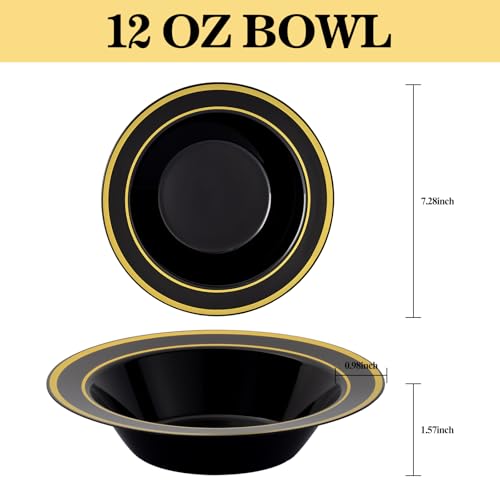 realluck 50 Pack Black Disposable Soup Bowls with Gold Rim - color: Black, size: 50Pack