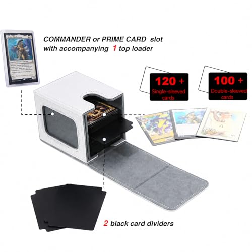 Venssu MTG Deck Box with Commander Display Window (White&Grey, 1 window) - color: White and Grey