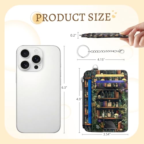 Kelvoris Credit Card Holder Small Wallet Women, Slim RFID, Goth Bookshelf - color: Book Skull