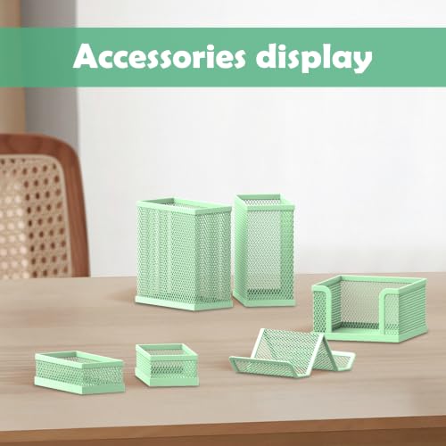 Pen Holder for Desk, 6-Piece Mesh Desk Organizer with Phone Holder, Green - color: Green