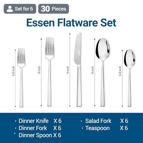 30-Piece Durable 18/10 Silverware Set, Stainless Steel Flatware - size: Set of 30 for 6