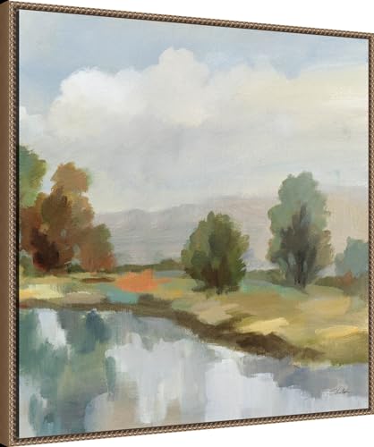 Amanti Art Framed Canvas Wall Art 30x30 River and Clouds III by Silvia Vassileva, Framed Wall Art Canvas, Landscapes Artwork, Traditional Decor, Large Poster Painting for Living Room, Bedroom, - color: Sylvie Beaded Dark Gold, size: 30"L x 30"W