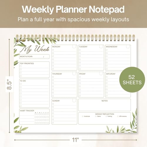 Undated Weekly Planner Notepad, 8.5" x11", 52 Weeks, Sage Green - color: Sage Green