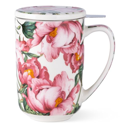 AmorArc Tea Cup With Infuser and Lid, 18oz Loose Leaf Tea Mug With Steeper - color: Colorful Peony