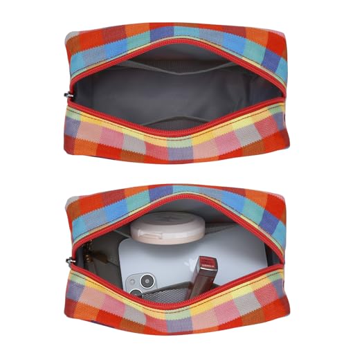 E-Tree Cute Makeup Bag,Travel Make up Pouch for Purse,Zipper Toiletry Cosmetic Brush Skin Care Case for Women Man,Tech Electronic Organizer,Small Canvas Storage for Personal Items,Colorful Checkered - color: Colorful, style: 7.8" X 3.9" X 3.9"