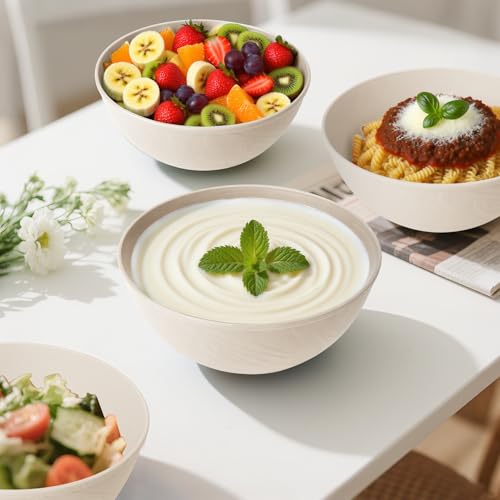 Unbreakable Wheat Straw Kitchen Cereal Bowl 40 OZ, Microwave & Dishwasher Safe Bowls, Alternative Plastic Bowls for Kitchen, Outdoors, RV, Camping, Patio, Set of 6, Beige - color: Beige, size: 40 OZ