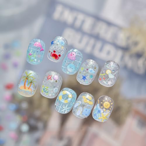 5D Embossed Under The Sea Stickers for Nail Art Jelly Fish Self-Adhesive Nail Art Decals for Women Nail Supplies Art Design Stickers (to5726) - style: to5726
