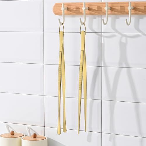 DEHOV 12 Inch Gold Stainless Steel Kitchen Tweezers For Cooking Tongs Set of 2, Metal Long Food Tweezers, BBQ Grill Tongs For Pasta - color: Gold