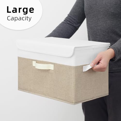 GRANNY SAYS Memory Keepsake Storage Box, Fabric Storage Bins with Lids - color: Khaki & White, size: Large