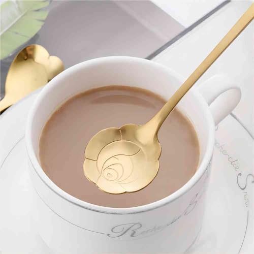 20-Piece Stainless Steel Rose Flower Coffee & Dessert Spoon Set - Gold