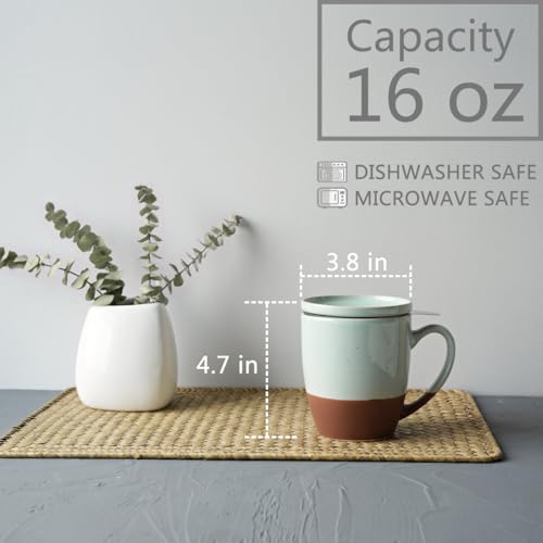 Bosmarlin Ceramic Tea Cup with Infuser and Lid, 16 Oz, Steeping Tea Mug with Strainer, Dishwasher and Microwave Safe (Mint Blue) - color: Mint Blue