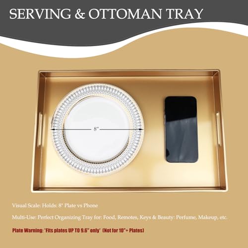 Spsyrine Gold Decorative Serving Tray with Handles, Elegant Plastic Coffee Table Tray for Ottoman, Living Room, Home Decor 15.6" X 10.2" - color: Gold