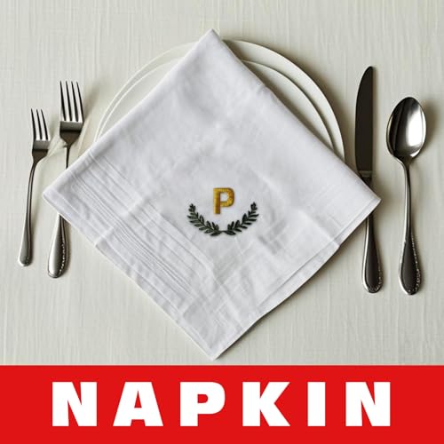 3 Pcs Men's Handkerchiefs, White Embroidered Initial Monogrammed Handkerchiefs for Men Suit Soft Cotton - style: P
