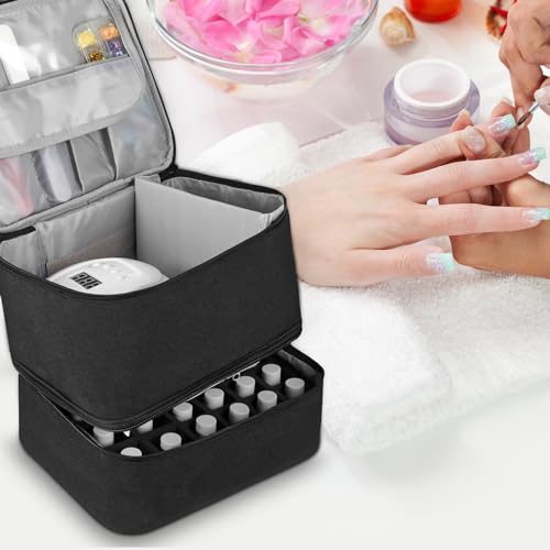 Buruis 2-Tier Nail Polish Bag, Nail Supplies Organizer, Black - color: Black