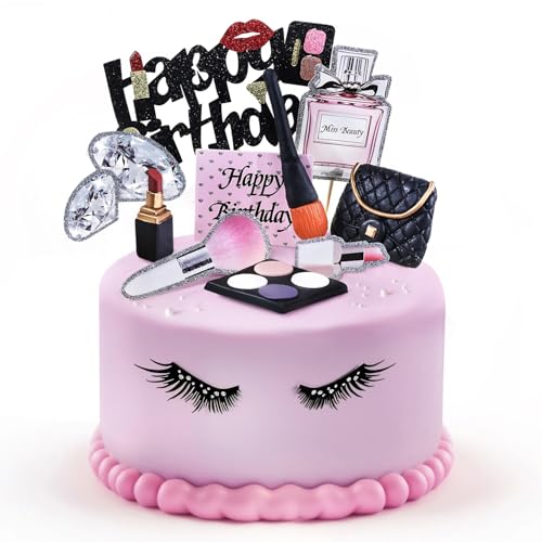 12 PCS Makeup Cake Toppers Set with Clay Cosmetic Decorations