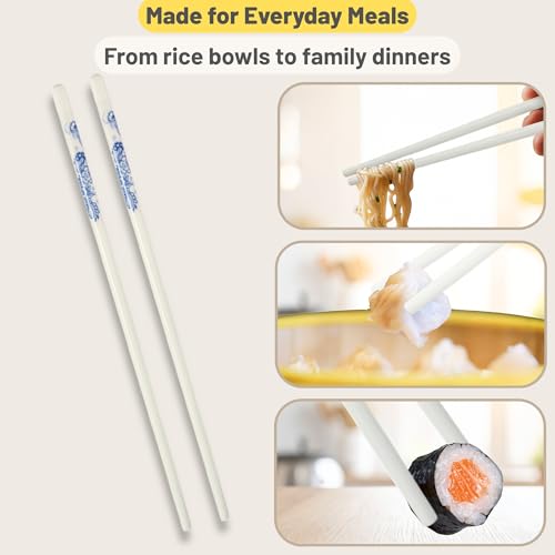 Porcelain Chopsticks Set of 5 Pairs, Reusable Bone Ceramic Chopsticks, Dishwasher Safe, Non-Slip Design, Elegant Gift Box for Family or Restaurant Use (Lantern flower) - color: Lantern flower