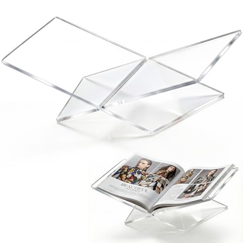 Acrylic Desktop Book Stand, Clear Angled Book Holder Display for Cookbooks, Magazines & Art Books, 12×7×5 in Slim Transparent Reading Stand for Desk & Coffee Table - size: 6mm Thick-12*7*5in