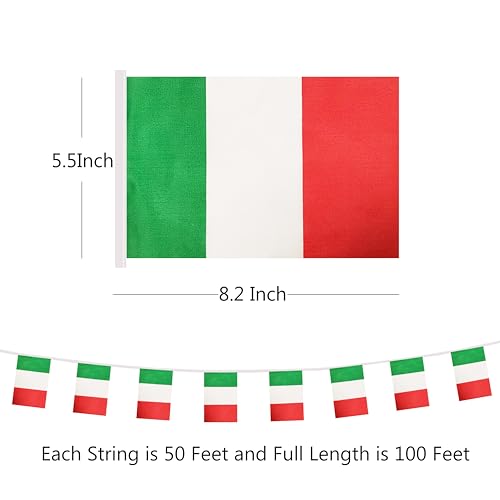 100 Feet Italy String Flag, 76 Pcs Italian Banner Flag, Small Mini World Banner Flags for Sports Events, Bars Decorations, School Festivals, Party Decorations, Celebrations (Italy) - color: Italy