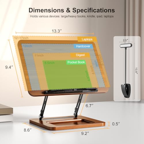 OPTIXCELL Book Stand with Light, Hands Free Book Holder, Gifts Book Lovers - style: Book Stand (Light)
