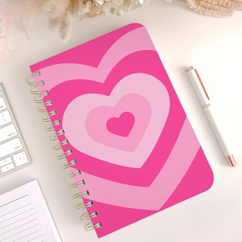 Cute Spiral Notebook Journal A5 6x9 Note Book with Pocket, Heart - color: Pink Heart