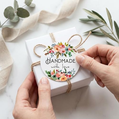 Handmade Floral Stickers Labels: Strong Adhesive 120 Pcs 1.6" Round