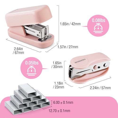 WORKPRO Mini Stapler with Staples, Two Pink Staplers, One Staple Remover - color: Pink