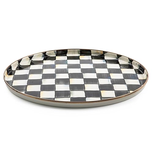 MACKENZIE-CHILDS Enamel Round Tray, Black-and-White Courtly Check - color: Courtly Check