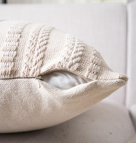 Cethom Boho Throw Pillow Covers 12x20 Inch Set of 2, Farmhouse Decorative Couch Pillow Cases, Beige Accent Pillows of Bed, Sofa Bedroom Living Room Home Decor Cushion Cover - color: Beige, size: 20" x 12" (Pack of 2)