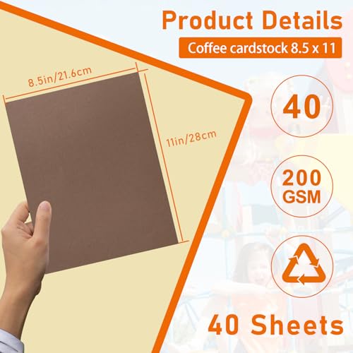 Guakicae 40 Sheets Coffee Color Cardstock 8.5 x 11 Craft Paper 75lb - color: Coffee, size: 40 Sheets