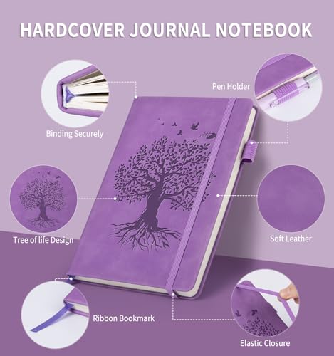 Lined Journal Notebook for Women Men, A5 Hardcover Leather Journals - color: A-Tree-Purple, size: 1 Pack-A5（5.8"×8.3"）